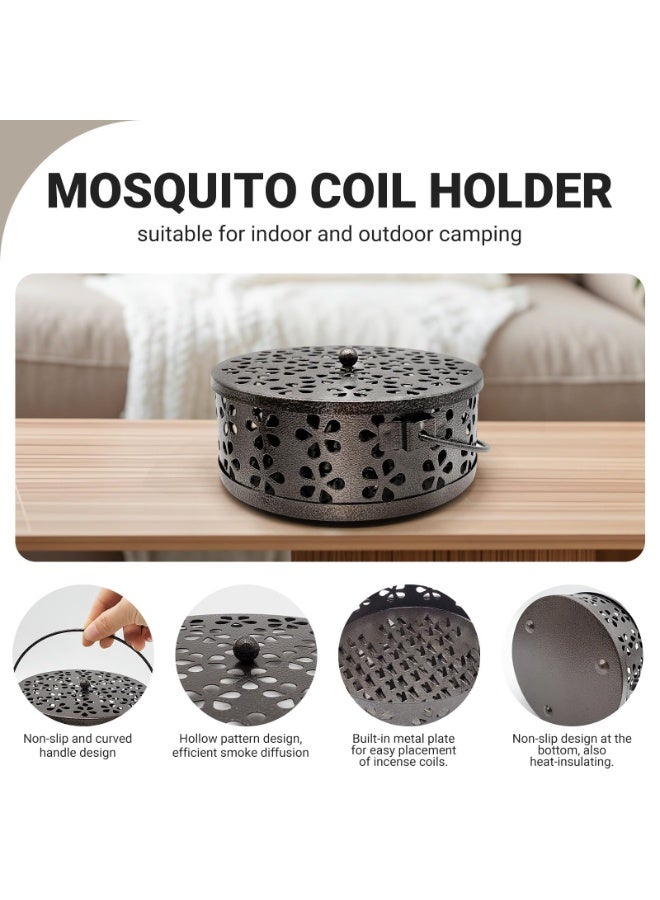 OSHIMA Retro Portable Mosquito Coil Holder, Handle Round Fireproof Incense Holder Burner for Home, Suitable for Indoor and Outdoor Camping, Iron Mosquito Coil Holder Hiking - Image 3